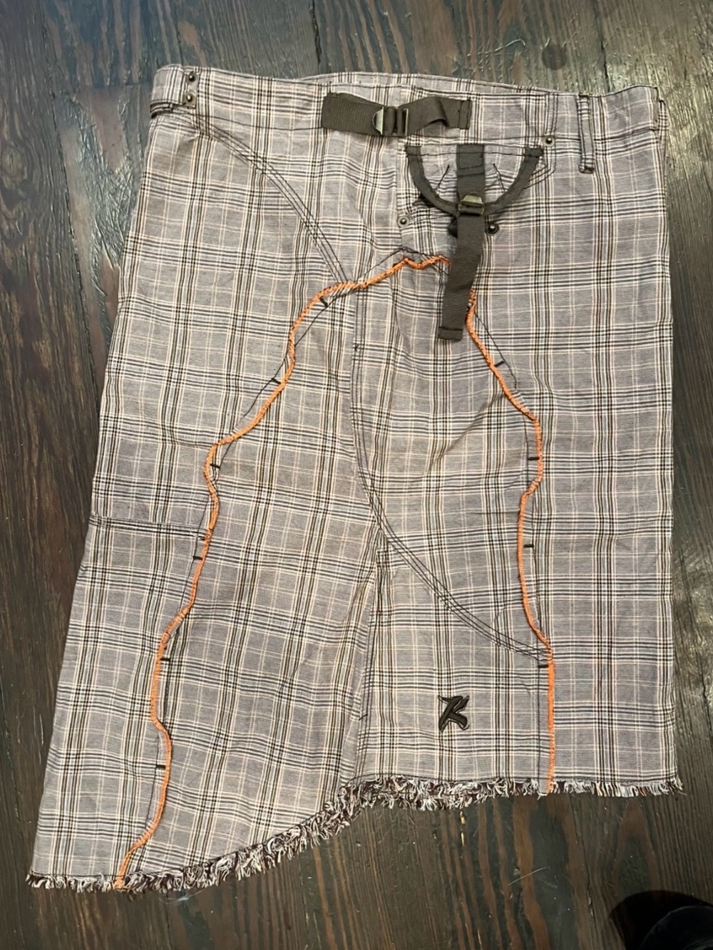 Y2K Euro Subversive Plaid Asymmetrical Midi Skirt 100% Cotton Brown & Orange